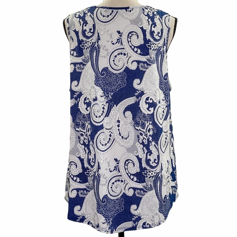 Sjs Blue & White Paisley Keyhole Sleeveless Blouse - Picture 5 of 11